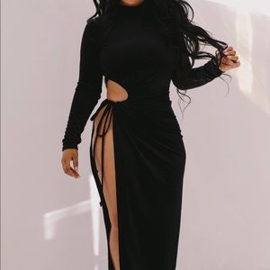NicoleLynel Black High Slit Dress